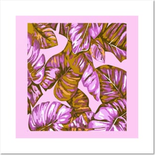 Tropical Leaves Of Banana and Monstera Lilac Ochre Cut Out Posters and Art